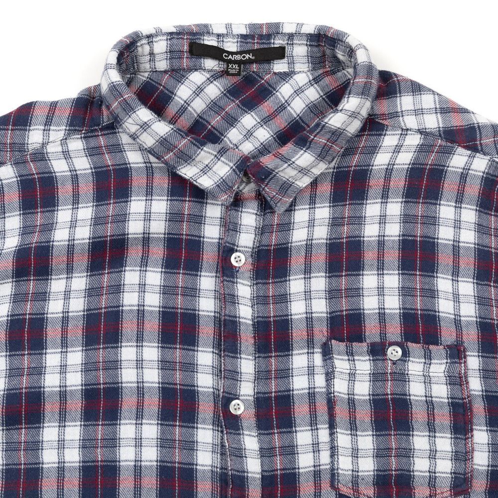 Carbon Men's Shirt XXL Red Blue Plaid Long Sleeve Button Up Lined Flannel